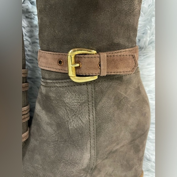 Napoleoni Made in Italy Tall Wedge Heel Brown Suede Winter Boots Size 39 USA 9 - Picture 9 of 16